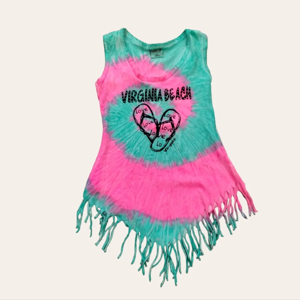 Happy Kids Virginia Beach Girls Neon tiedye sleeveless Fringe Tank Top Girl M - Picture 1 of 13
